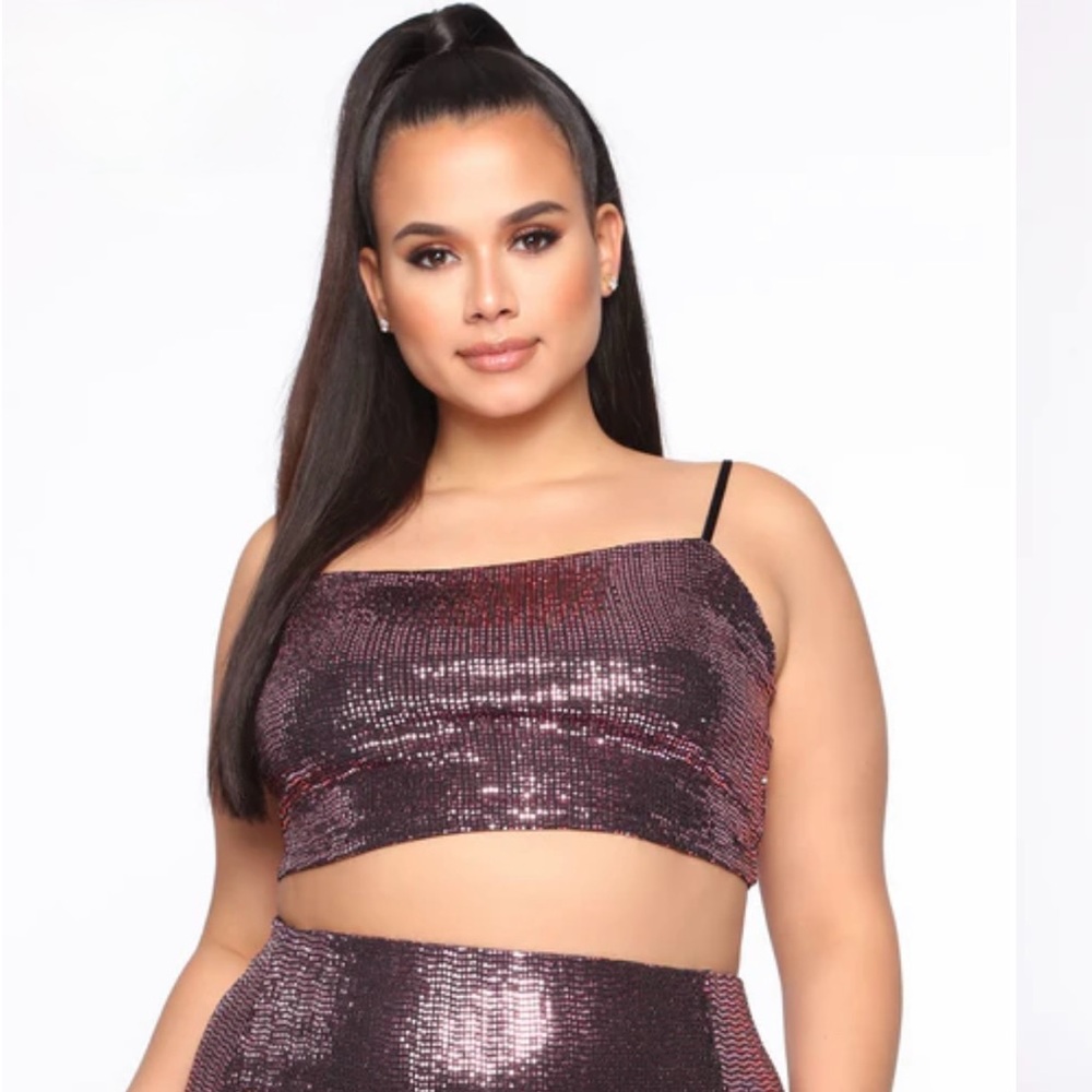 Fashion Nova CAYLEE Dark Pink Sequin Top